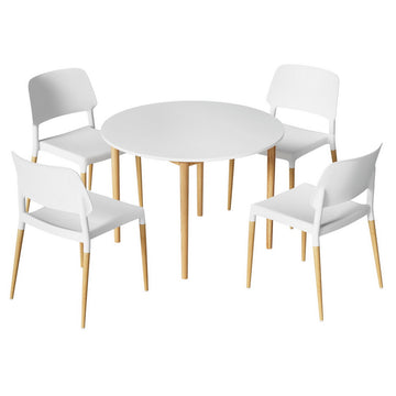 Artiss Demi White Wood Dining Table & Chairs Set