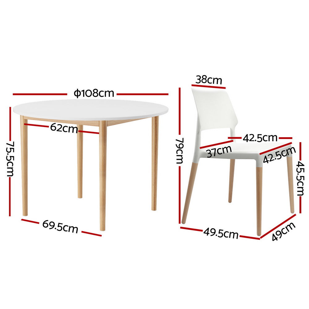 Artiss Demi White Wood Dining Table & Chairs Set