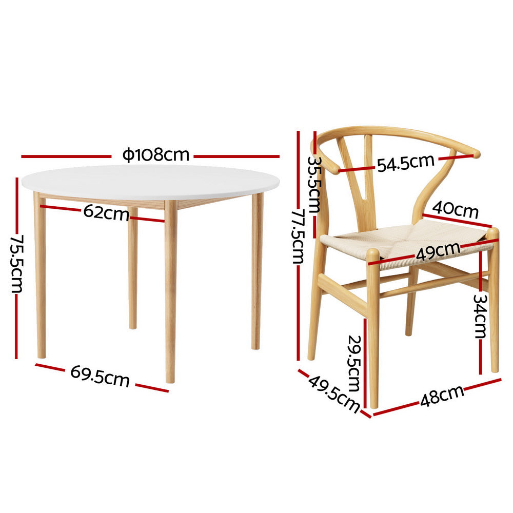 Artiss Wishbone Dining Table & Chairs Set