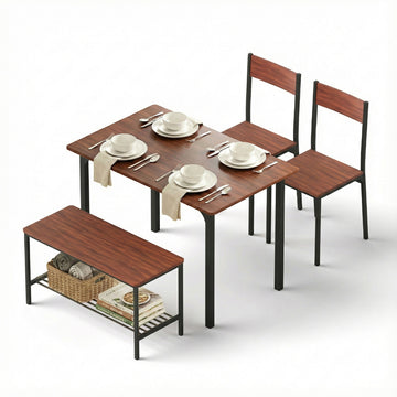 Artiss 4-Piece Walnut Dining Table & Bench Set