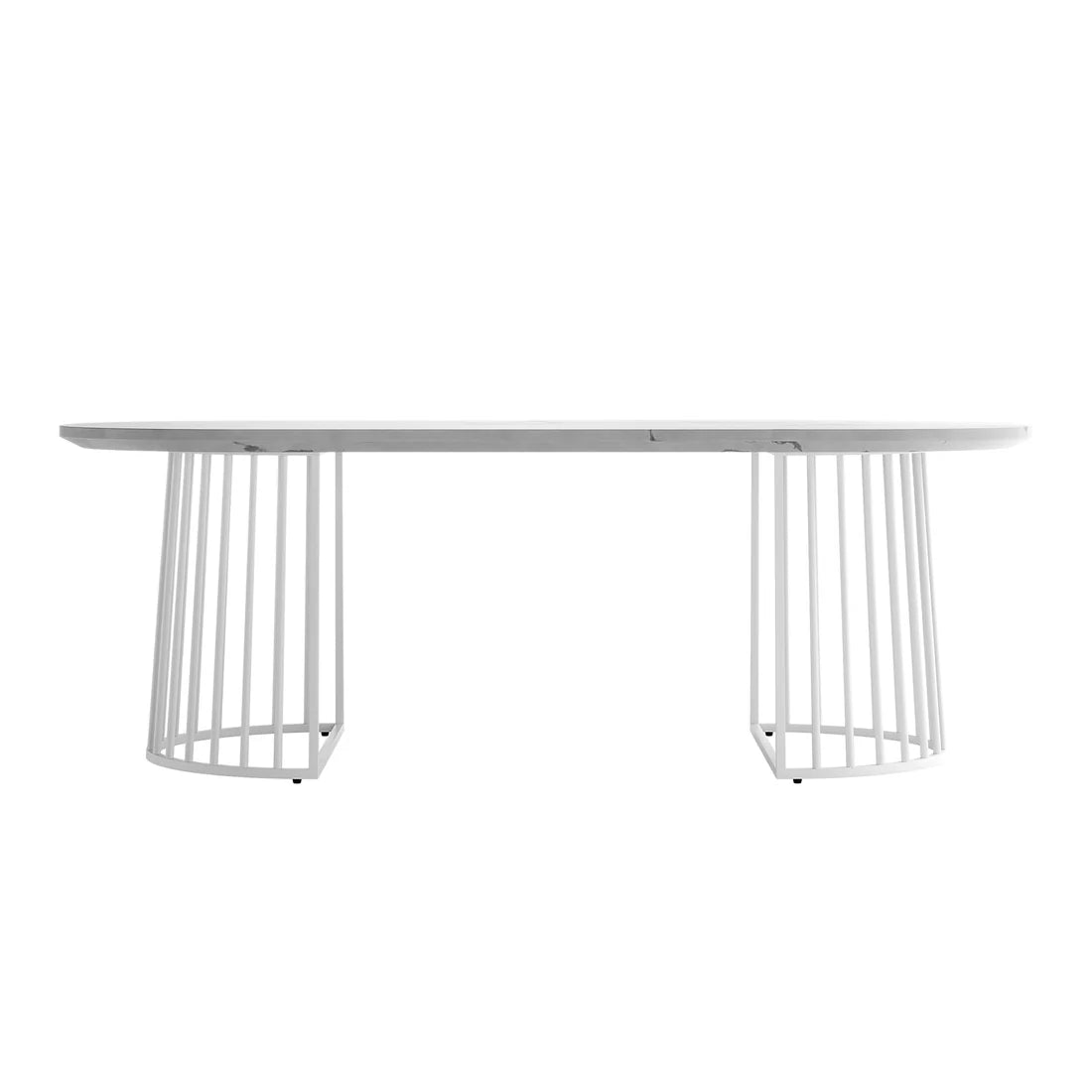 Devon white industrial oval dining table Beyond Living