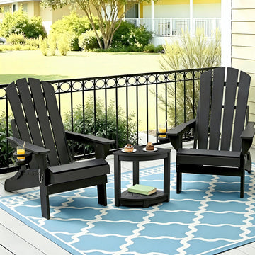 Gardeon HDPE Adirondack Chair Set with Side Table – Black