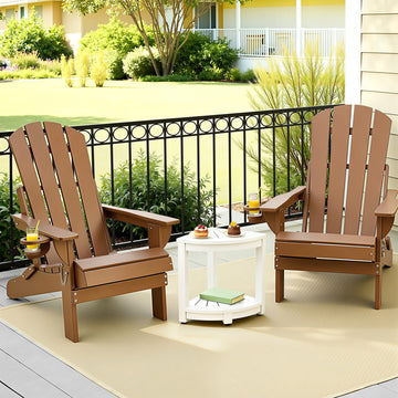 Gardeon 3PC Adirondack Outdoor Chairs & Table Set – Brown