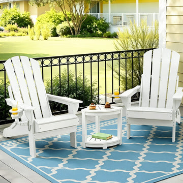 Gardeon Outdoor HDPE Adirondack Chair Set – White with Table