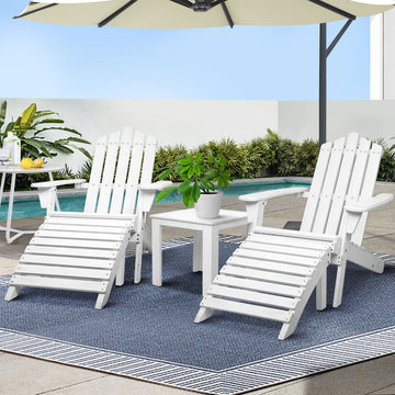 Gardeon 5PC Adirondack Outdoor Chairs & Table Set – White