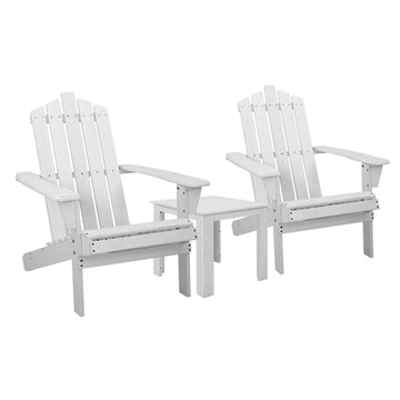 Gardeon 3PC Adirondack Outdoor Chairs & Table – White Wood