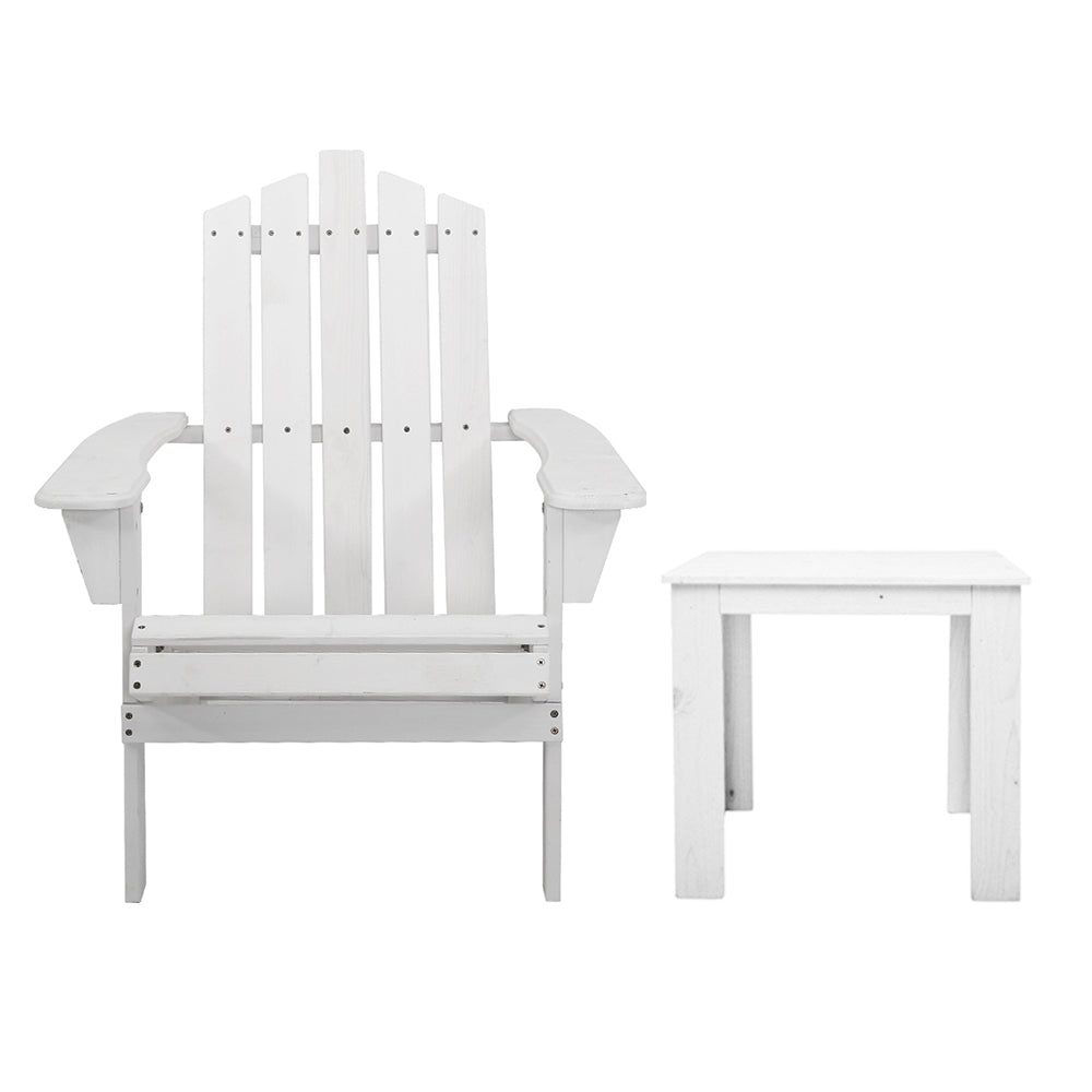 Gardeon 3PC Adirondack Outdoor Chairs & Table – White Wood