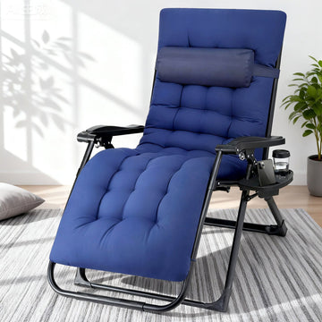 Gardeon Folding Sun Lounger XL Blue – Zero Gravity Chair