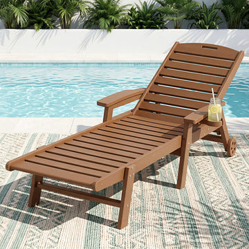 Gardeon Sun Lounge Lounger with Wheels – Brown HDPE