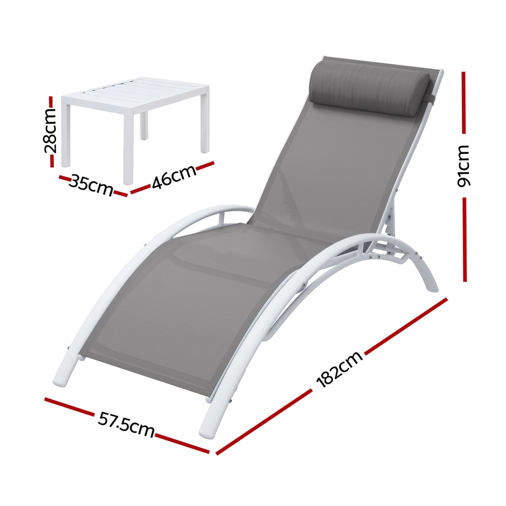 Gardeon 3PC Sun Lounge Outdoor Lounger & Table Set