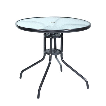 Gardeon Outdoor Bar Table – Glass Top, Parasol Hole, Black