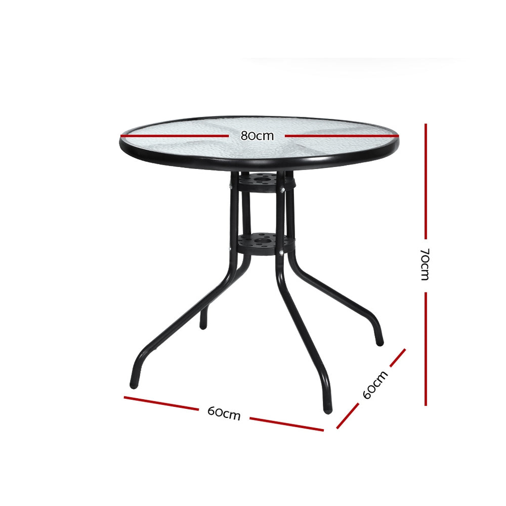 Gardeon Outdoor Bar Table – Glass Top, Parasol Hole, Black