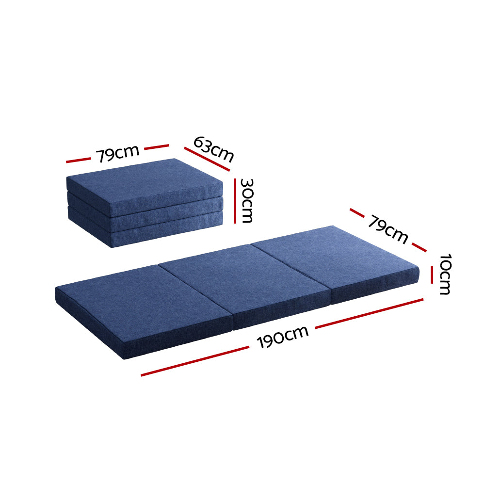 Giselle Foldable Tri-Fold Foam Mattress Single Blue