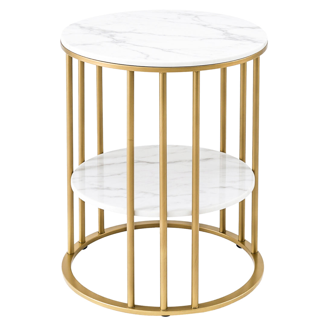 Artiss Coffee Table 2-Tier – Marble Effect, White & Gold