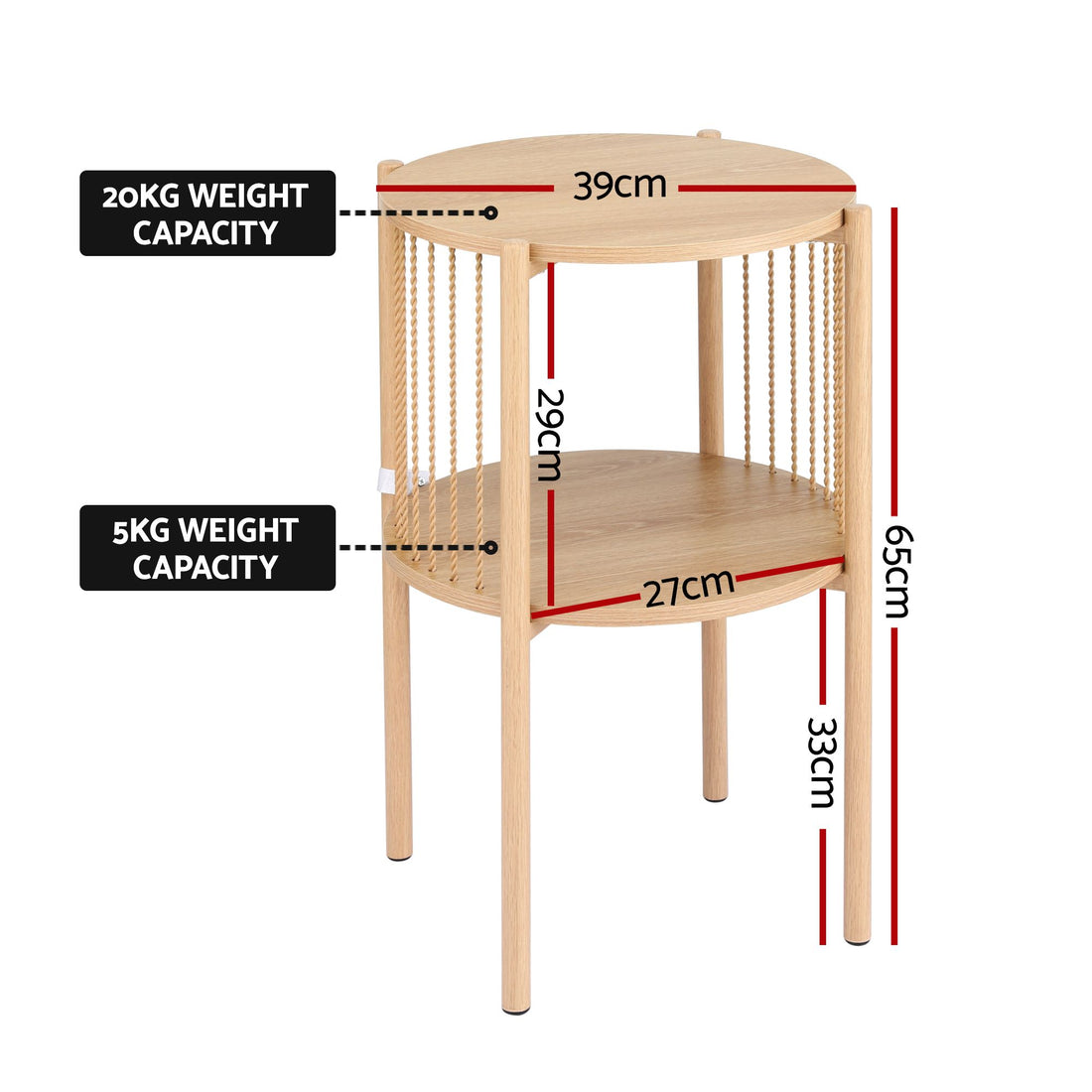 Artiss Set of 2 End Tables – 2-Tier Coffee Table, Pine