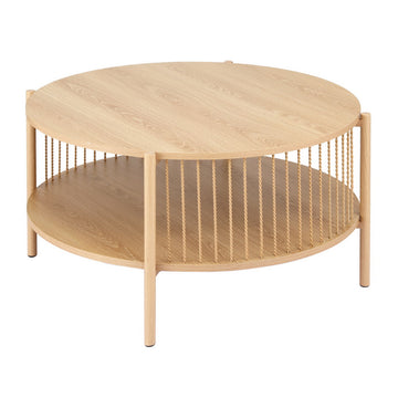 Artiss 2-Tier Round Coffee Table Rustic Pine Wood