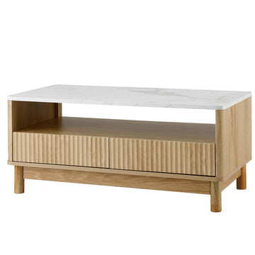 Artiss Coffee Table – Marble Effect, Wood & White, Storage