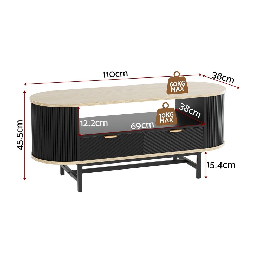 Artiss Coffee Table – Wood & Black, Drawer & Shelf Storage