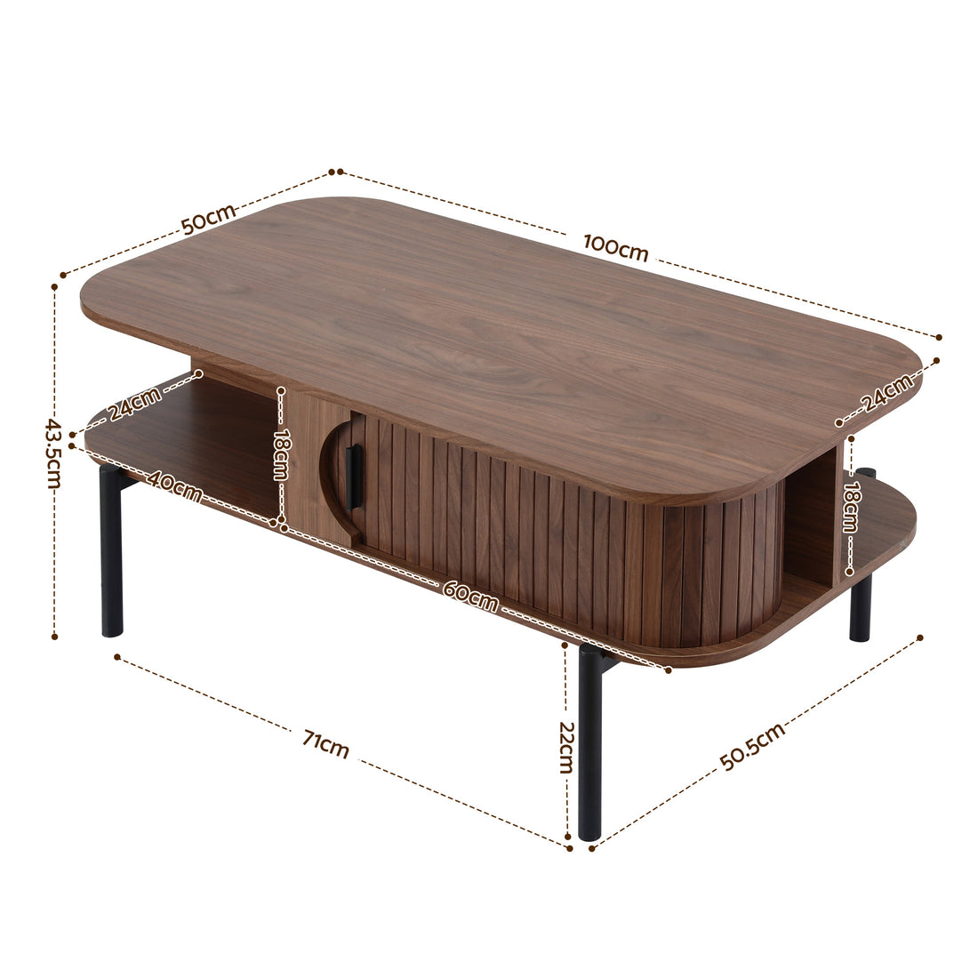 Artiss Coffee Table – Walnut 2-Tier with Storage Cabinets