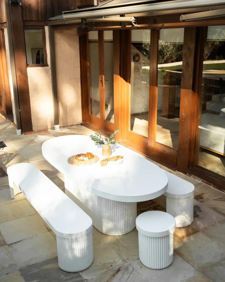 Furrow Outdoor Stool - White Concrete
