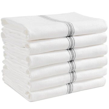 Set of 6 Herringbone Kitchen Towels - Grey Stripe