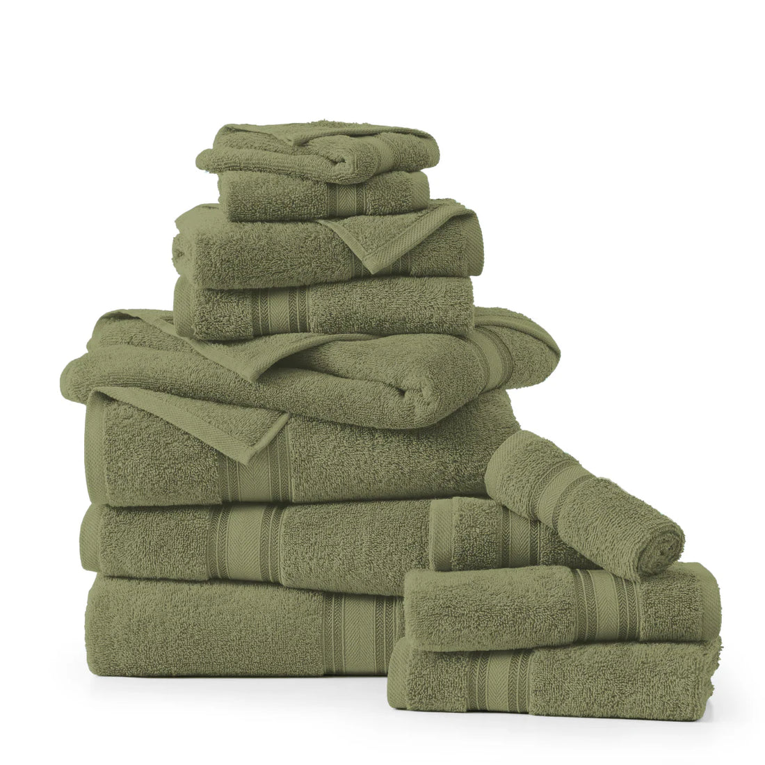 12 Piece 100% Cotton Towel Set 550GSM - Oil Green