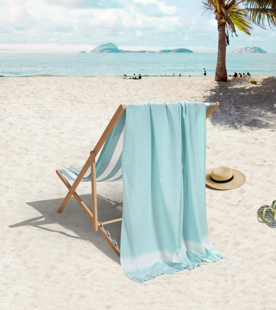 Set of 2 Chambray Turkish Beach Towels - Aqua