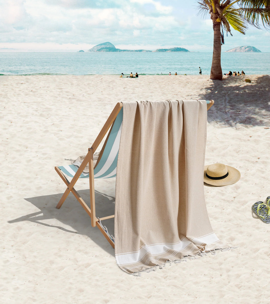 Set of 2 Chambray Turkish Beach Towels - Beige