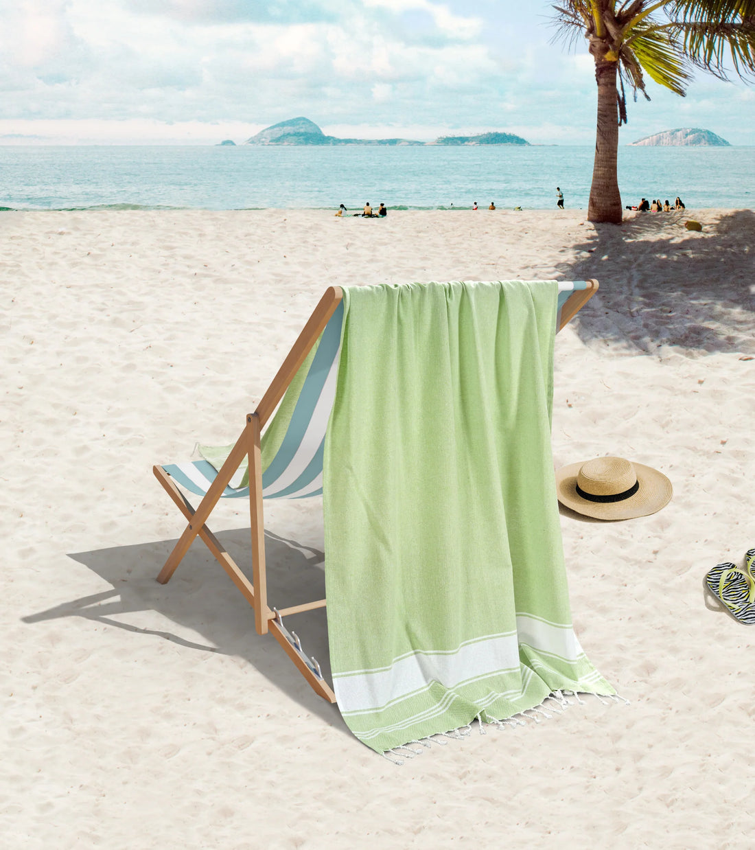 Set of 2 Chambray Turkish Beach Towels - Jade Lime