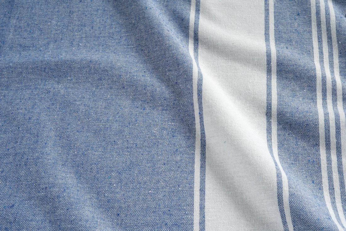 Set of 4 Chambray Turkish Beach Towels - Forever Blue