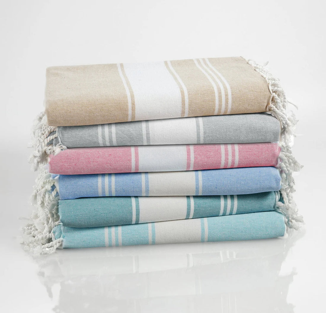Set of 6 Chambray Turkish Beach Towels - Vintage Beach