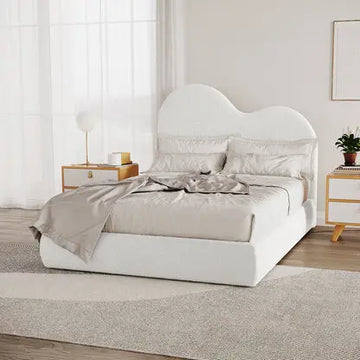 Thales Curved Boucle Fabric Bed Frame Beyond Living
