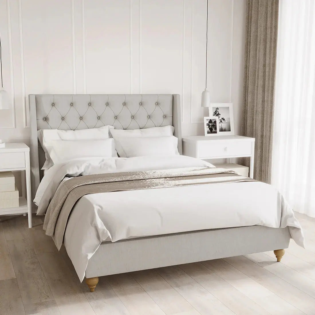 Vilania Double Fabric Bed Frame with Buttons Australia Beyond Living