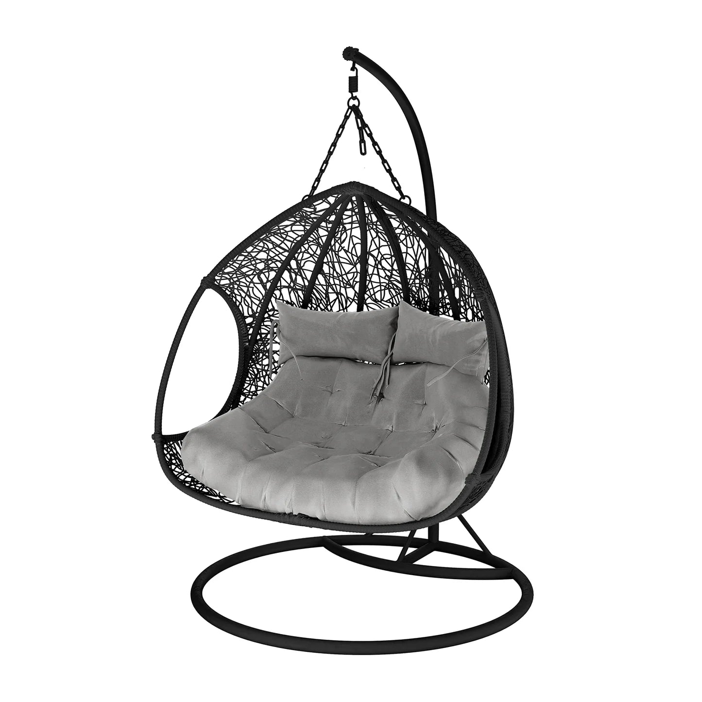 2 Seater Hanging Egg Chair – Outdoor Wicker Pod Chair Black Beyond Living