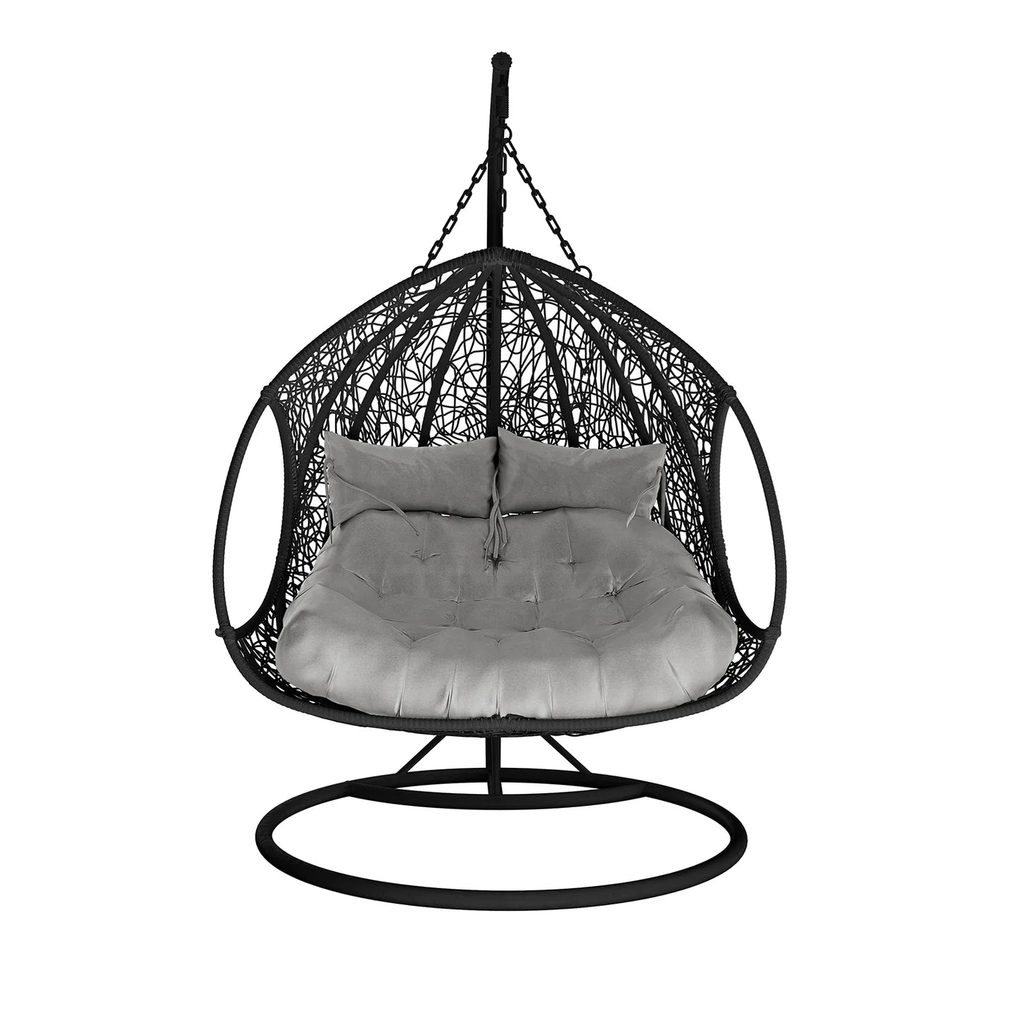 2 Seater Hanging Egg Chair – Outdoor Wicker Pod Chair Black Beyond Living
