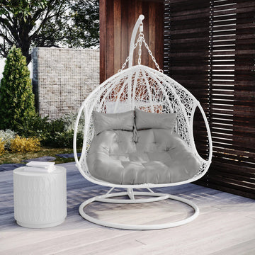 2 Seater Hanging Egg Chair – Outdoor Wicker Pod Chair Black Beyond Living