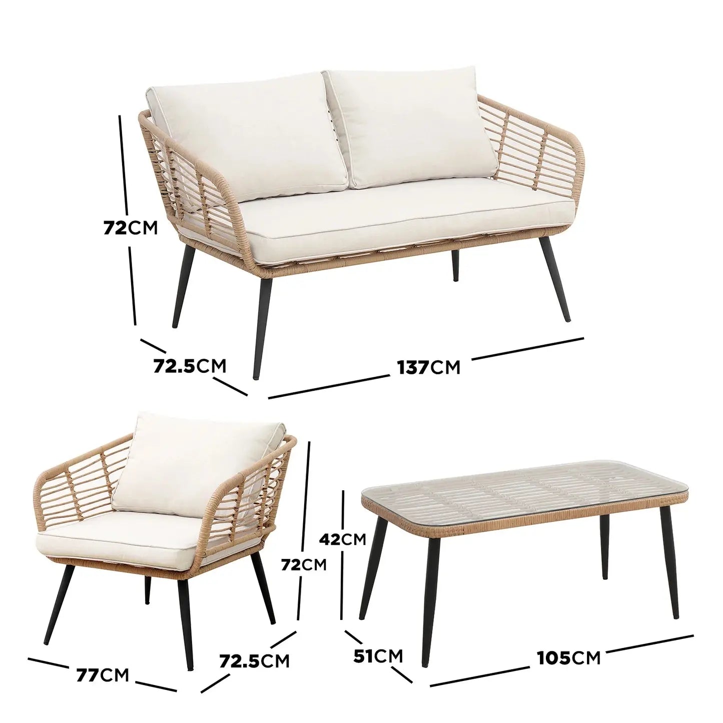 Bequia 4-Seater Aluminium Rope Wicker Outdoor Sofa in Sand Beyond Living