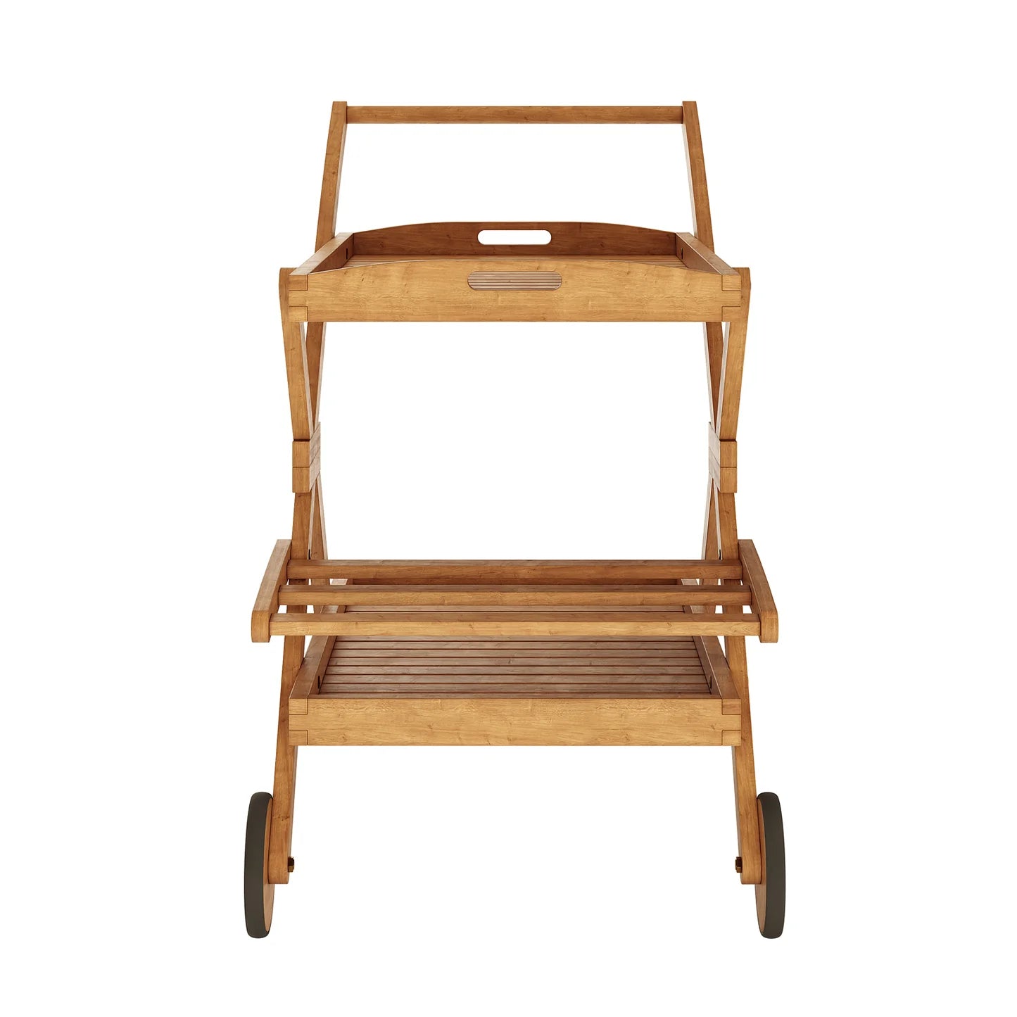 outdoor kitchen trolley hardwood BBQ serving cart natural
