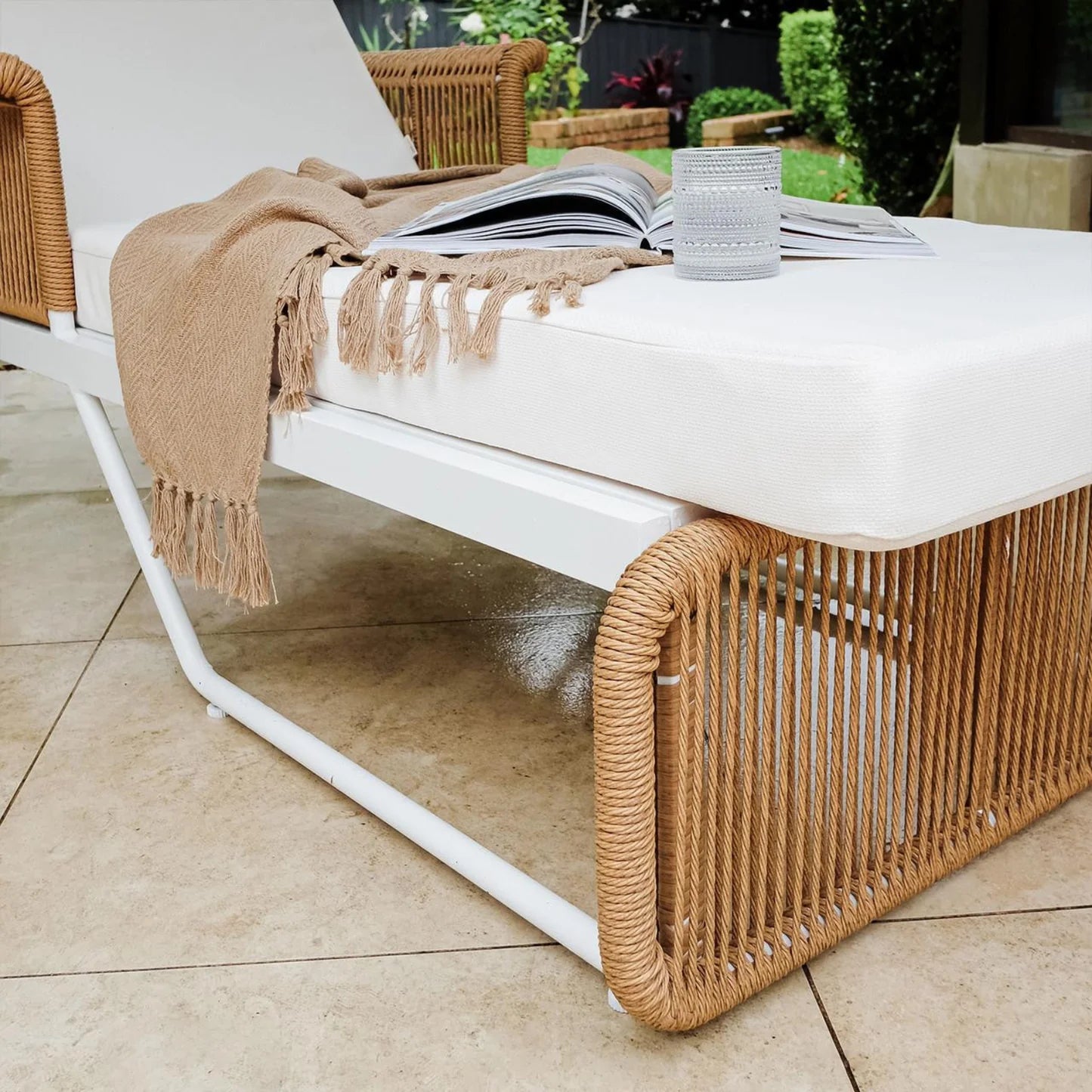 modern rattan sun lounger with cushion for garden patio