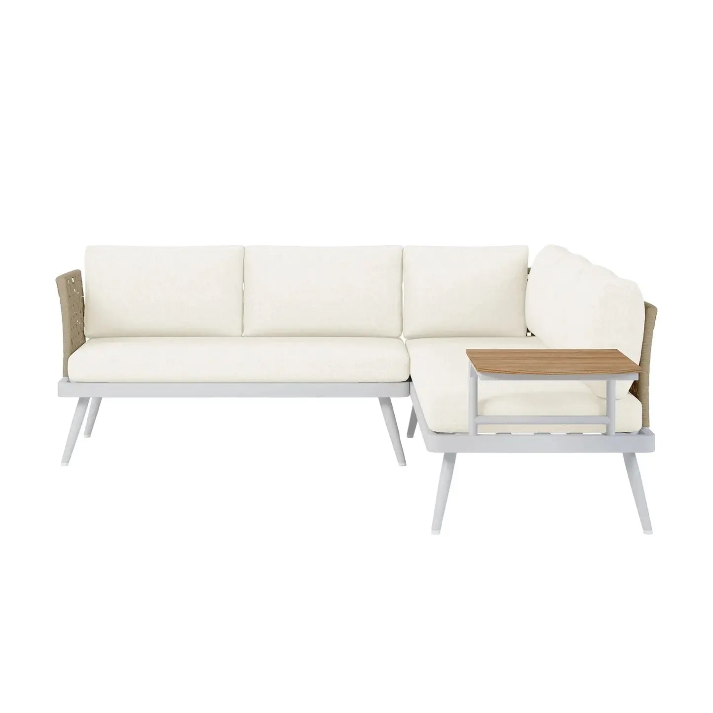 Breeza 5 Seater Teak Outdoor Sofa Set Cream White Australia Beyond Living