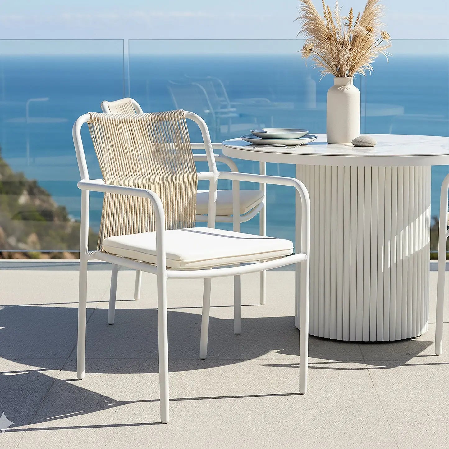 Evone Aluminium Rope Outdoor Dining Chairs Set Australia Beyond Living