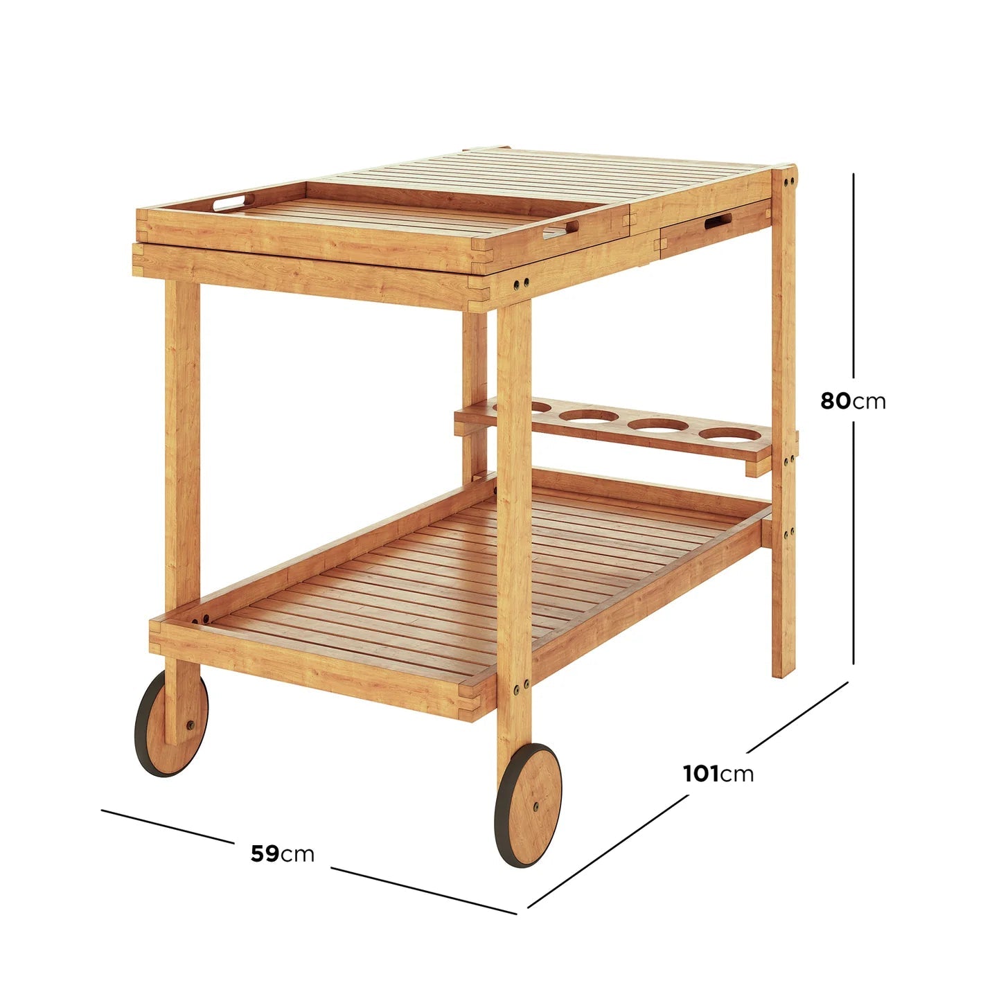 Outdoor Kitchen Trolley – Solid Wood BBQ Serving Cart Natural Beyond Living