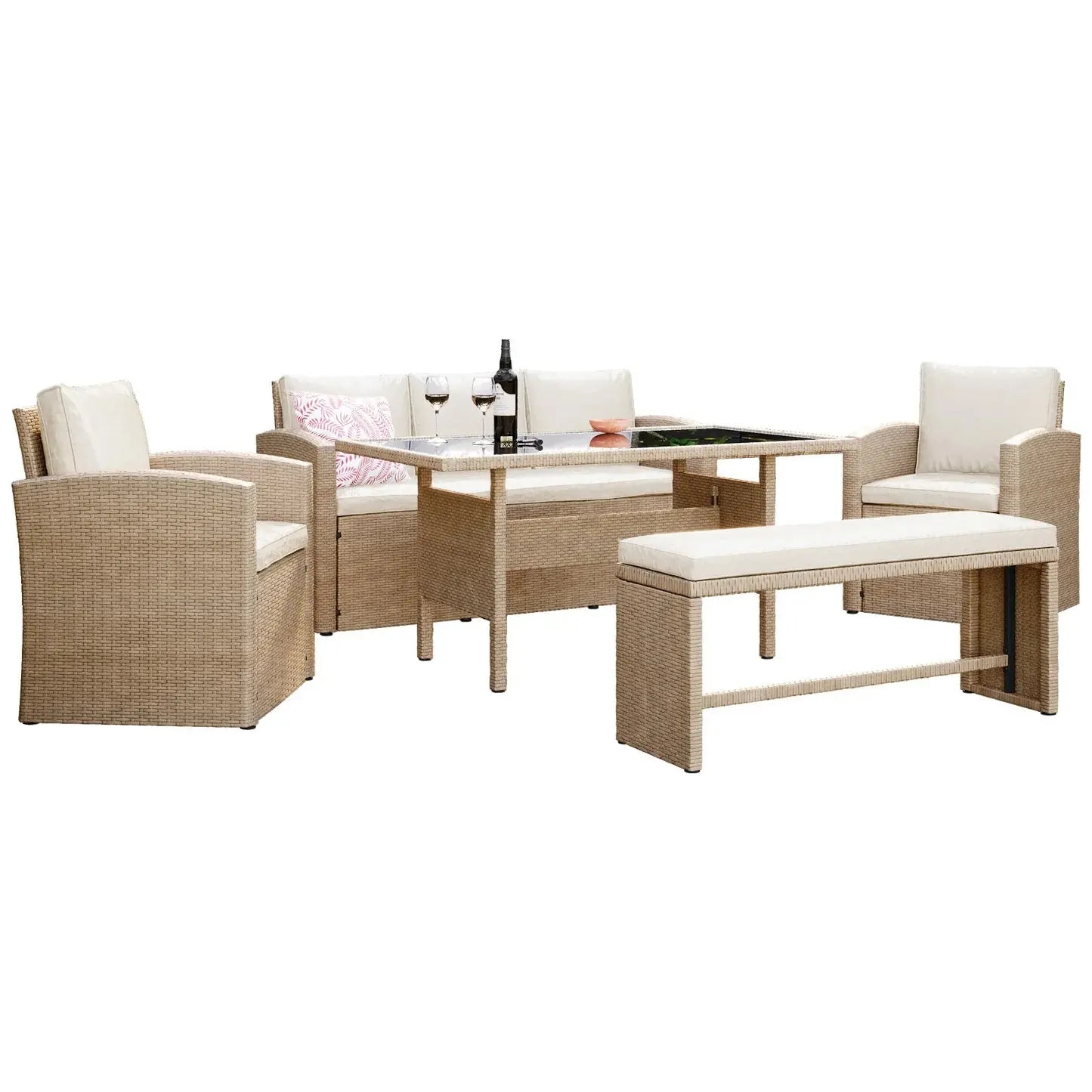 Mapa 7 Seater Wicker Outdoor Dining Sofa Set in Natural Beyond Living