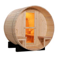 Luola 2 Person Pine Outdoor Barrel Sauna & Harvia Stove Beyond Living