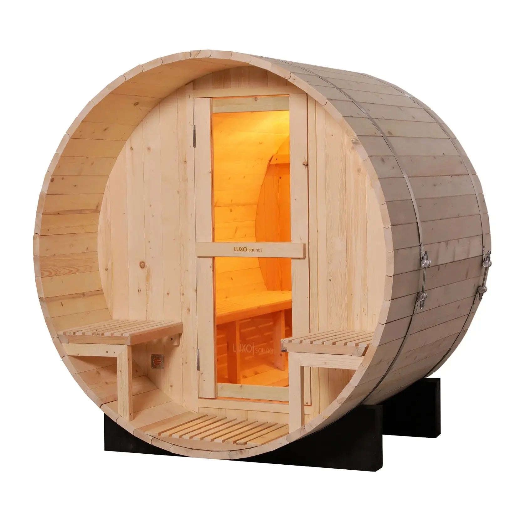Luola 2 Person Pine Outdoor Barrel Sauna & Harvia Stove Beyond Living