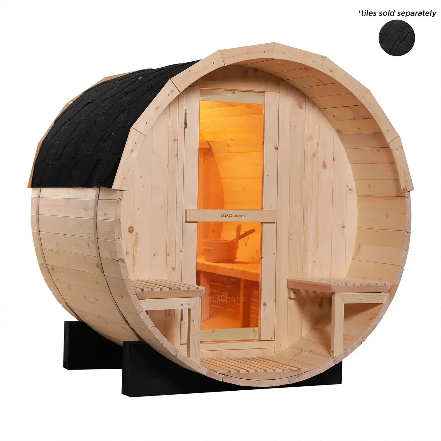 Luola 2 Person Pine Outdoor Barrel Sauna & Harvia Stove Beyond Living