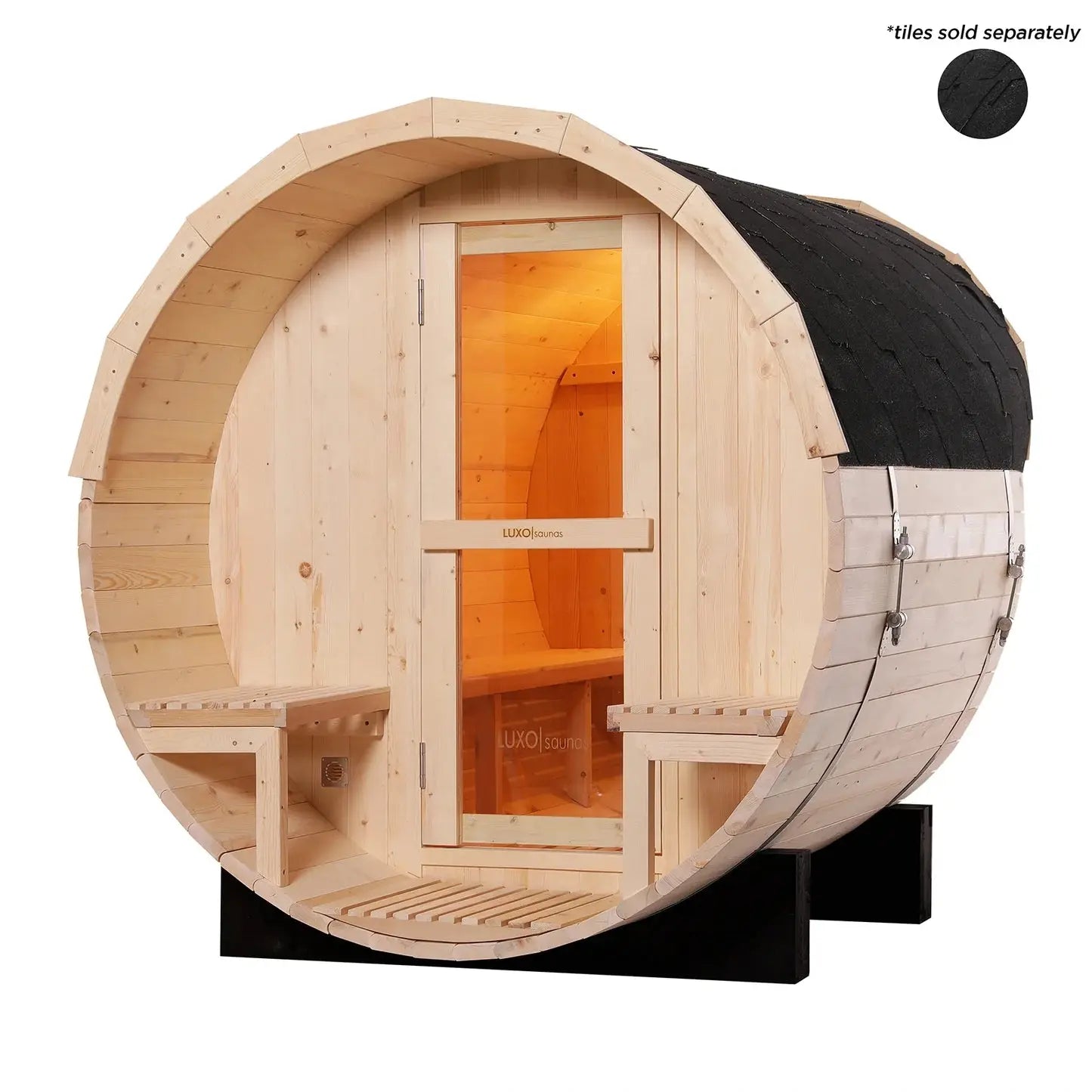 Luola 2 Person Pine Outdoor Barrel Sauna & Harvia Stove Beyond Living