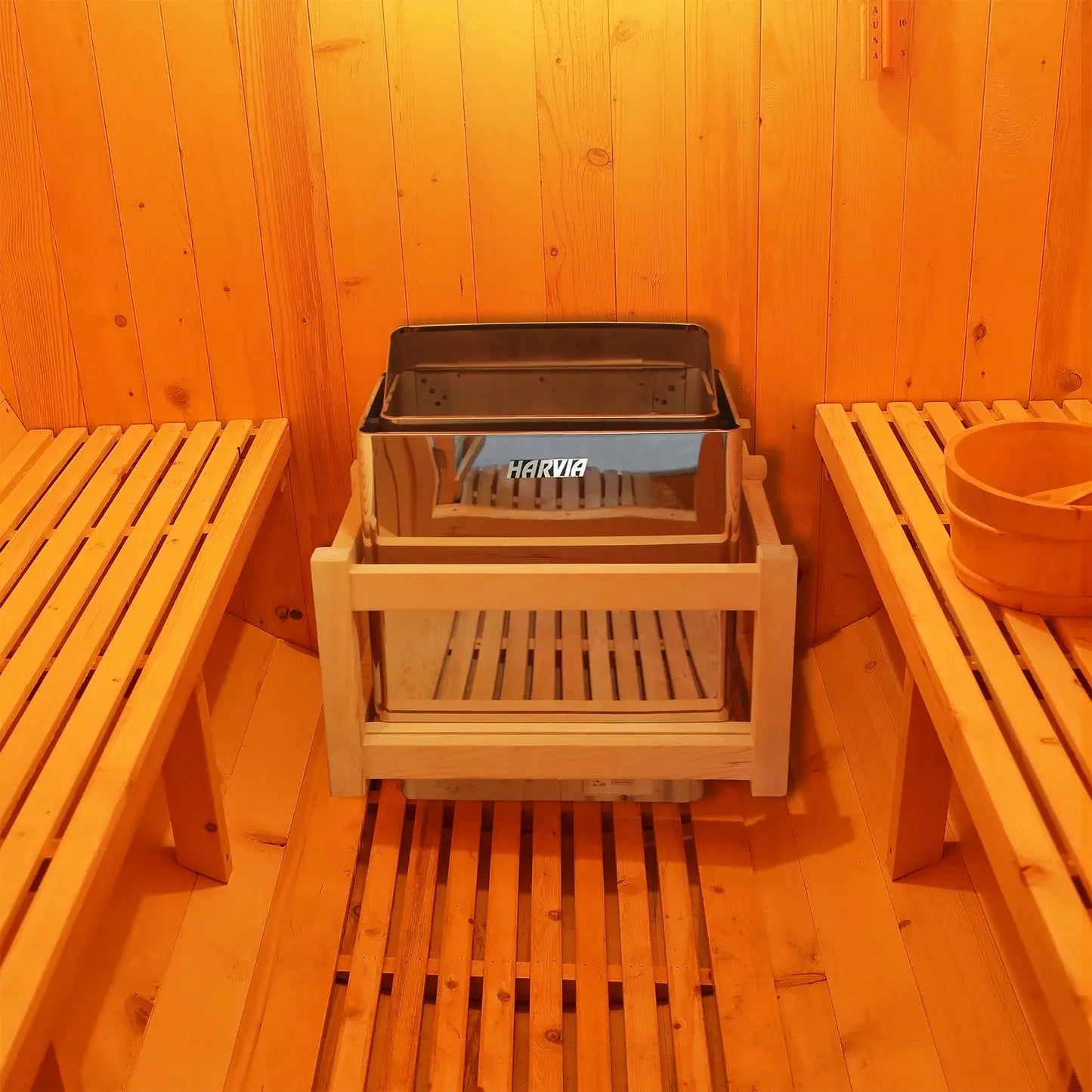 Luola 2 Person Pine Outdoor Barrel Sauna & Harvia Stove Beyond Living