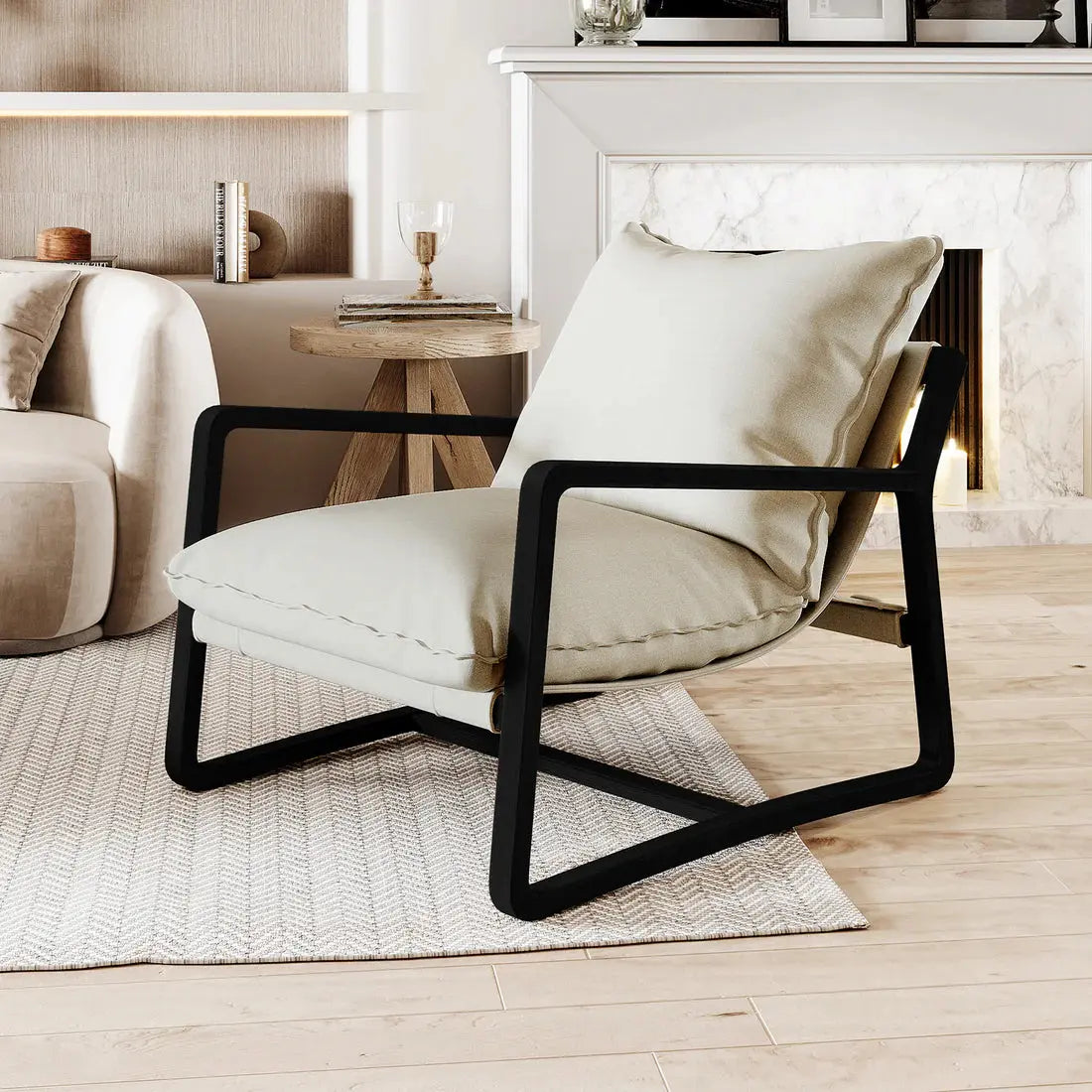 Linen hardwood sling chair Australia modern interior