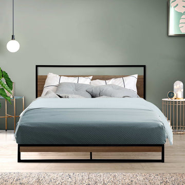 Artiss Dane Double Metal Bed Frame – Black & Wood